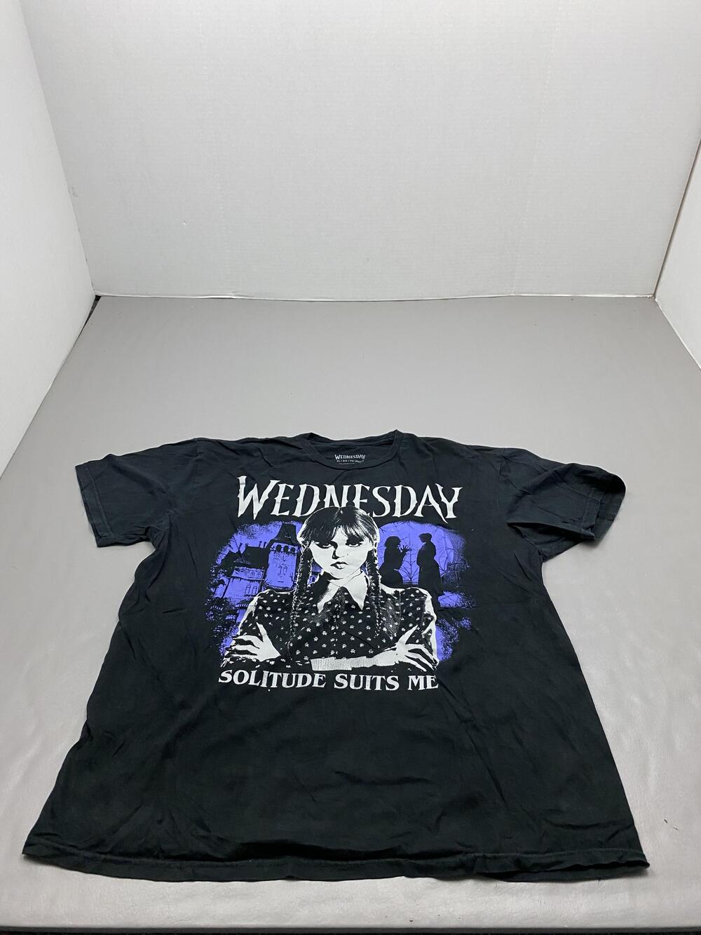 Wednesday Shirt Mens XL Black Wednesday Addams Graphic Solitude Suits Me Tee